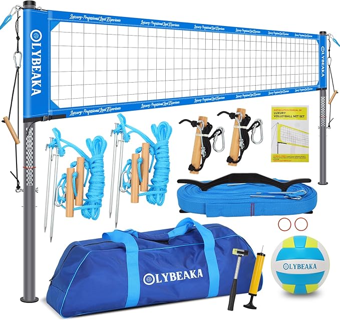 2025 Outdoor Professional Volleyball Net Set for Backyard Beach with Tetoron Net, Adjustable 2" Aluminum Poles, PU Volleyball,Carry Bag - Easy Setup & Anti-Sagg with 2 Tension Adjusters-StrideForce Fitness