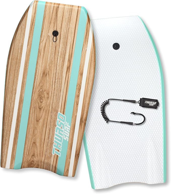 THURSO SURF Quill 42'' Bodyboard Lightweight Durable EPS Core IXPE Deck HDPE Slick Bottom FRP Stringer Crescent Tail Dual Channel Plastic Mesh with Double Stainless Steel Swivel Coiled Wrist Leash-StrideForce Fitness