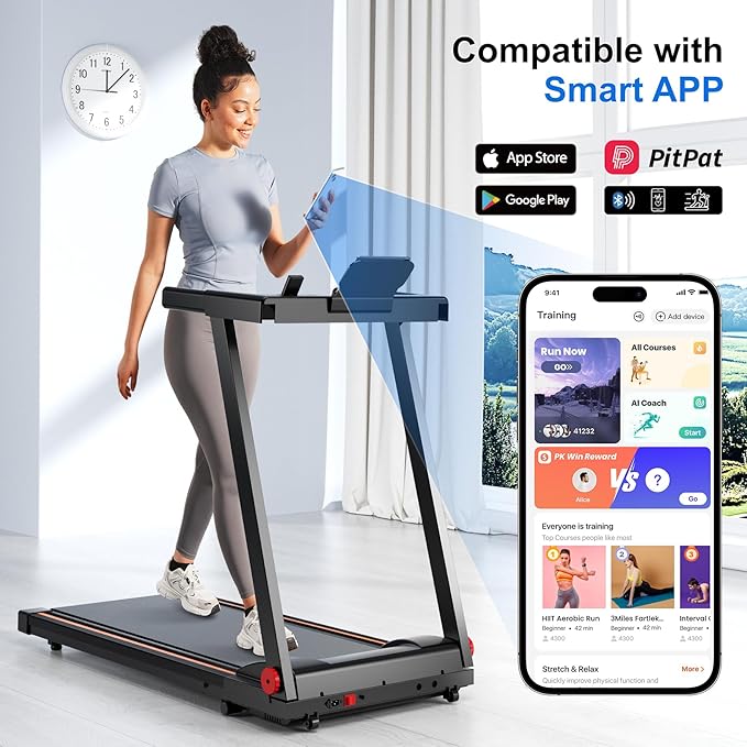 Treadmill with 5% Incline, 300lbs Capacity Folding 15 HP Small Treadmills for Home Portable Running Treadmill with Handles Quiet Brushless Dual Cushion System, Electric Compact Treadmil-StrideForce Fitness