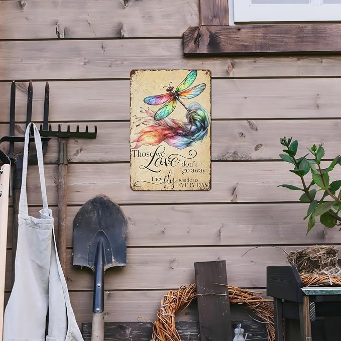 Vintage Tin Sign Those We Love Don't Go Away They Fly Belive Us Every Day Tin Sign for Home Farm Outdoor Bathroom Restaurant Cafes Bars Club Kitchen Garage Art Wall Decor 12 * 8inch-StrideForce Fitness