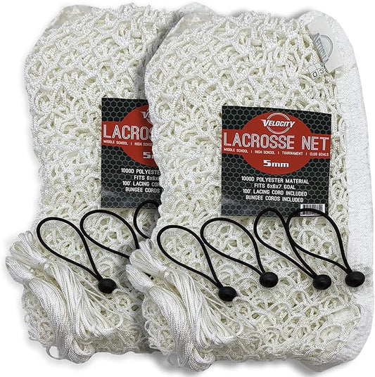 Velocity Heavy Duty Black & White Lacrosse Net - Fits 6’x6’x7’ Goals - Weatherproof, UV Resistant 1000D High-Strength Polyester - Comes with 100+ Feet of Lacing Cord and 4 Quick Ties-StrideForce Fitness