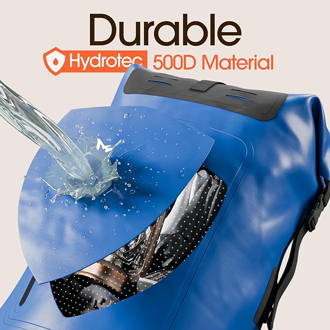 Earth Pak Waterproof Backpack - Heavy Duty Hiking Backpack - Roll-Top Closure - Waterproof Bag - Cushioned Dry Bags Waterproof w/ IPX8 Waterproof Phone Case - Wet Bag for Hiking, Kayak(Blue, 85L)-StrideForce Fitness