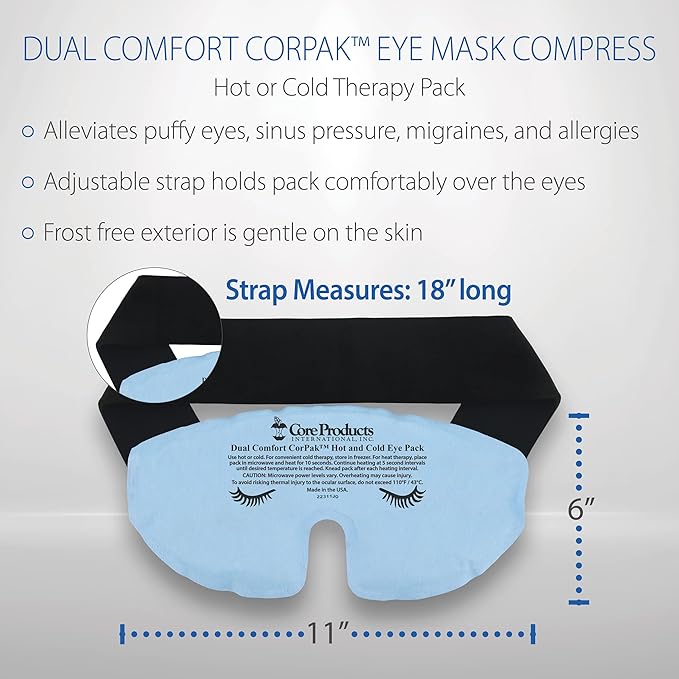 Core Products Dual Comfort Migraine CorPak Hot Cold Therapy, Eye Mask Compress, No Frost, Includes Strap-StrideForce Fitness
