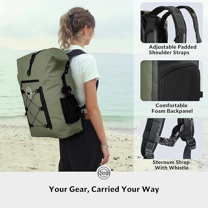 STOVER 5/10/25/30/40/55L Waterproof Backpack- Floating Dry Bag for Kayaking, Travel, Beach, Hiking, & Camping, Men/Women-StrideForce Fitness