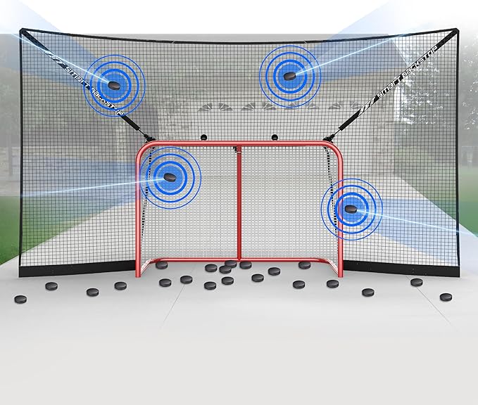 SmartBackstop for Hockey, Practice Smart®. Attaches Directly to Goal & Folds Away When not in use, 3 ft of Durable net Coverage on All Sides, fits All Regulation Hockey Goals-StrideForce Fitness