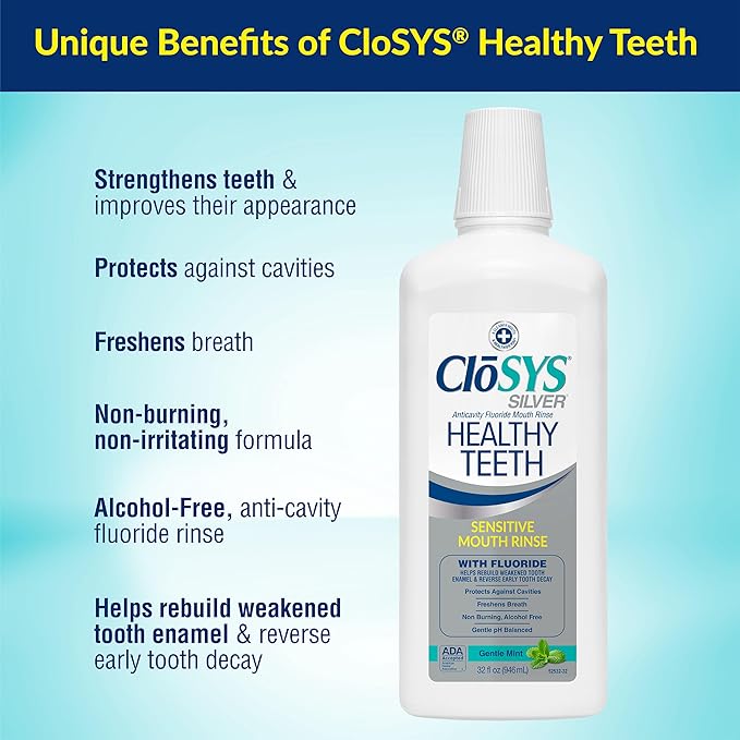 Closys Healthy Teeth Anti-Cavity Oral Rinse Mouthwash with Fluoride, Non-Burning, Non-Irritating – 32 Fl Oz (Pack of 3)
