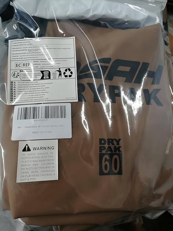 Waterproof Duffel& Luggage Bag - Motorcycle Dry Bag Tail Saddle Bags with Roll Top Closure,Large Storage Space,for Camping, Kayaking, Fishing & Traveling(MudBrown, 60L)-StrideForce Fitness