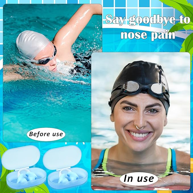 Soulchen 2 Pcs Swimming Nose Plugs Silicone Waterproof Painless Swim Nose Clip with Storage Box for Adults Kids Men Women Beginners-StrideForce Fitness