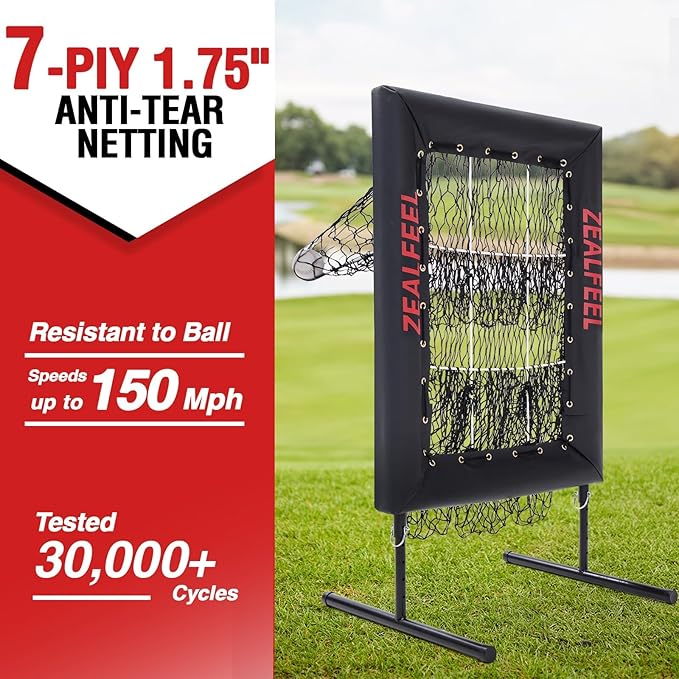 Baseball Pitching Net Pro, 9 Hole Pitching Net with Strike Zone Target, 5 Height Adjustable, Portable Easy Setup Trainer Net for Baseball & Softball with Ball, Home Plate & Pitching Rubber-StrideForce Fitness