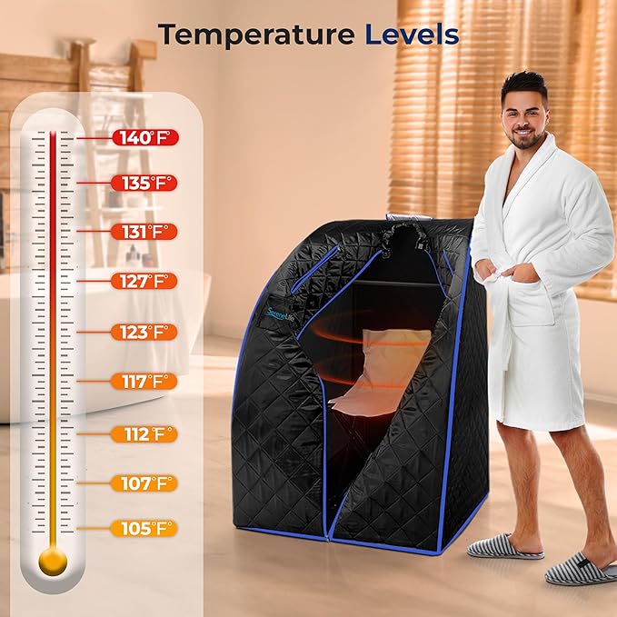 SereneLife Compact & Portable Infrared Steam Sauna, Personal Spa Style Sauna for at-Home Relaxation and Rejuvenation, Easy Access Sit-in Design, Foldable Chair, Energy Efficient, Foot Pad Heating Mat-StrideForce Fitness