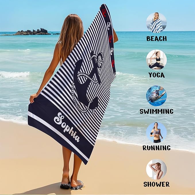 JML Personalized Beach Towel with Name, Custom Anchor Beach Towel, Customized Microfiber Pool Towel, Quick Dry & Absorbent Swim Towel for Adult,Anniversary, Birthday, Summer Holiday,Vacation-StrideForce Fitness