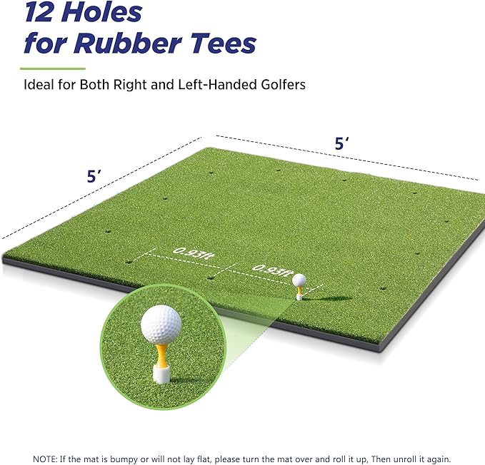 Golfguru Golf Mat, 5x4ft/5x5ft Dense Elite Golf Hitting Mats Practice with 10 Balls, 9 Tees, Heavy Duty Artificial Hitting Training Matt for Backyard Driving Chipping Indoor Outdoor Simulators-StrideForce Fitness