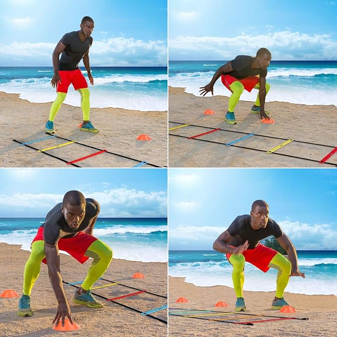 Agility Ladder Speed Training Equipment, 9 Rung 13FT Sports Agility Ladders Set Workout Ladder with 10 Disc Cones for Soccer, Speed, Football Fitness Feet Training-StrideForce Fitness