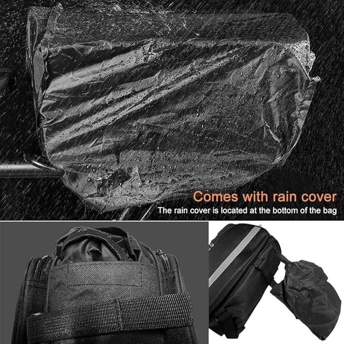 Bike Rear Rack Bag,10-25L Bicycle Trunk Bag with Rain Cover, Pannier Bike Bag with 2 Side Foldable Panniers, with Reflective Strips and Shoulder Strap, for Shopping,Cycling,Trip (Black)-StrideForce Fitness