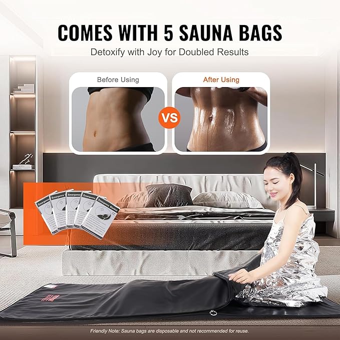 VEVOR Far Infrared Carbon Heating Sauna Blanket for Detoxification and Home Relaxation, Portable with 1-6 Level Adjustable Temperature Range (95-185℉) and 1-60 Minutes Timer-StrideForce Fitness