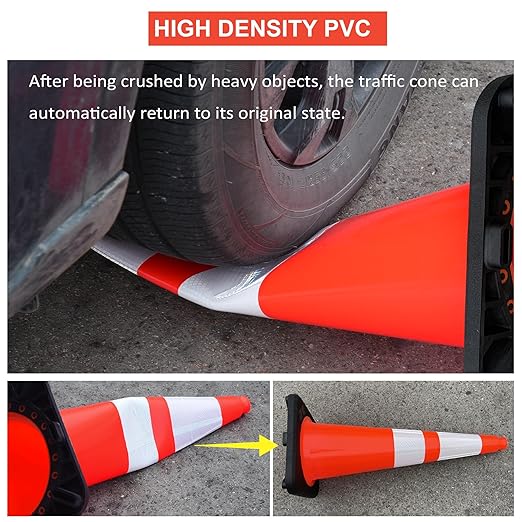 OrangeStar 36" Traffic Cones 4-Pack, Orange Safety Cones with 2 Reflective Collars, Weighted Base for Highway, Roadwork, Construction, Warehouse Safety, Parking Lots | Indoor & Outdoor Use-StrideForce Fitness