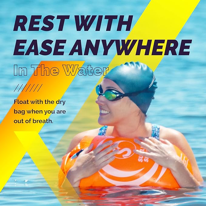 Sunlite Sports Swim Buoy Premium Quality, Highly Visible Waterproof Safety Marine Float Training for Open Water Swimming, for Swimmers, Triatheletes, Kayakers, Snorkelers, Throwable Flotation Device for Adults-StrideForce Fitness