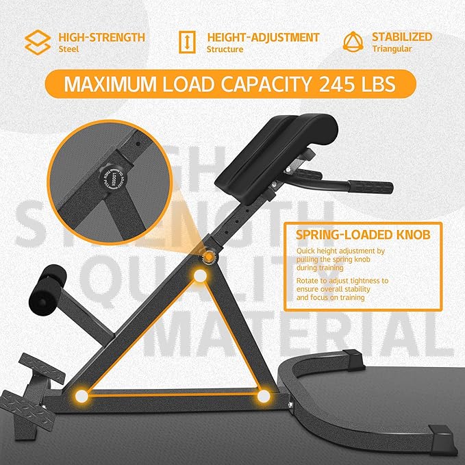 Roman Chair Back Extender - Angle & Height Dual Adjustable Hyperextension Bench for Home Gym - Adjustable Back Exercise Machine-StrideForce Fitness