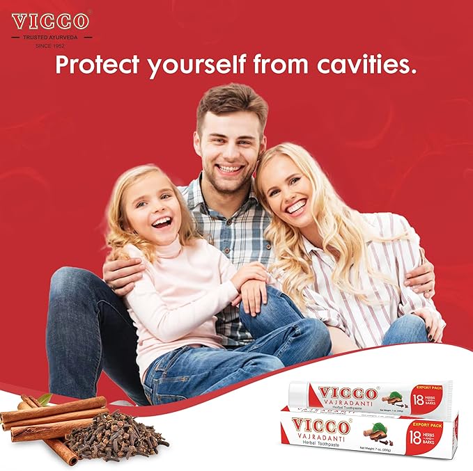 Vicco Vajradanti Ayurvedic Herbal Toothpaste by Vicco – 70 Year Legacy of Ayurveda, with 18 Ayurvedic Herbs & Barks, 100% Natural, Vegan, Fluoride-Free & Cruelty-Free – 7 oz (3 Pack)