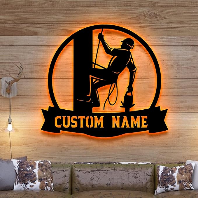 Personalized Electrician Metal Sign with LED Lights, Custom Electrician Metal Wall Art, Gift For Electrican, Wall Art Hanging Home Decor Birthday Xmas Gift-StrideForce Fitness