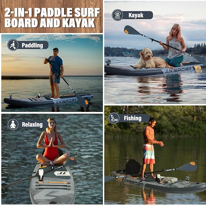 AKSPORT Inflatable Stand Up Paddle Board, SUP Board with All Accessories, Wide Stable Design, Non-Slip Deck, Inflatable Paddle Boards for Youth & Adult-StrideForce Fitness