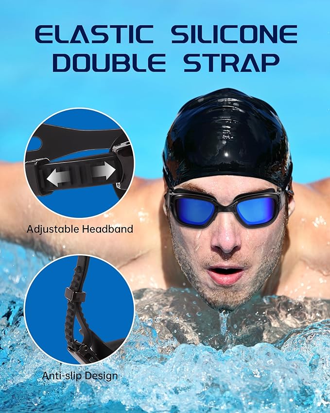 Swim Goggles, Goggles Adult with Swimming Cap, Nose Clip & Ear Plugs, UV Protection Anti-Fog Lens and Case for Adult-StrideForce Fitness