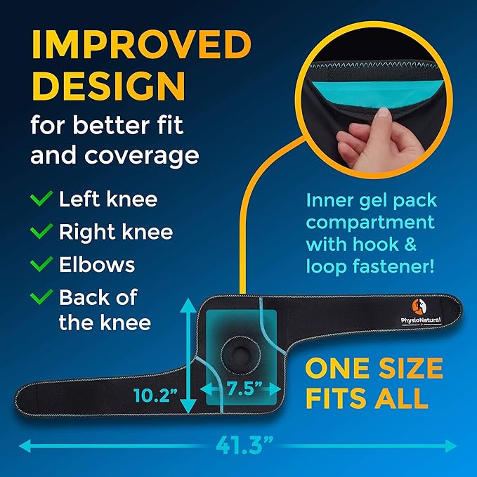 PhysioNatural Ice Pack for Knee Pain Relief, Reusable Gel Ice Wrap for Leg Injuries, Swelling, Knee Replacement Surgery, Cold Compress Therapy for Arthritis, Meniscus Tear and ACL-StrideForce Fitness