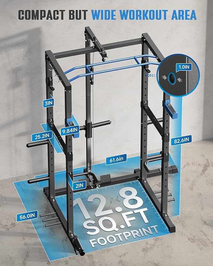 Sportsroyals Power Cage,1600lbs Multi-Function Power Rack with Adjustable Cable Crossover System and More Training Attachment, Weight Cage for Home Gym-StrideForce Fitness