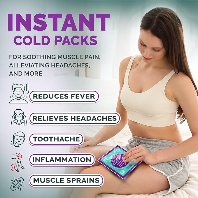 Instant Ice Cold Pack (6” x 5”) - 25 Packs Disposable Instant Ice Packs for Injuries | Cold Compress Ice Pack for Pain Relief, Swelling, First Aid, Toothache, & Outdoor Activities -Subscribe & Save-StrideForce Fitness