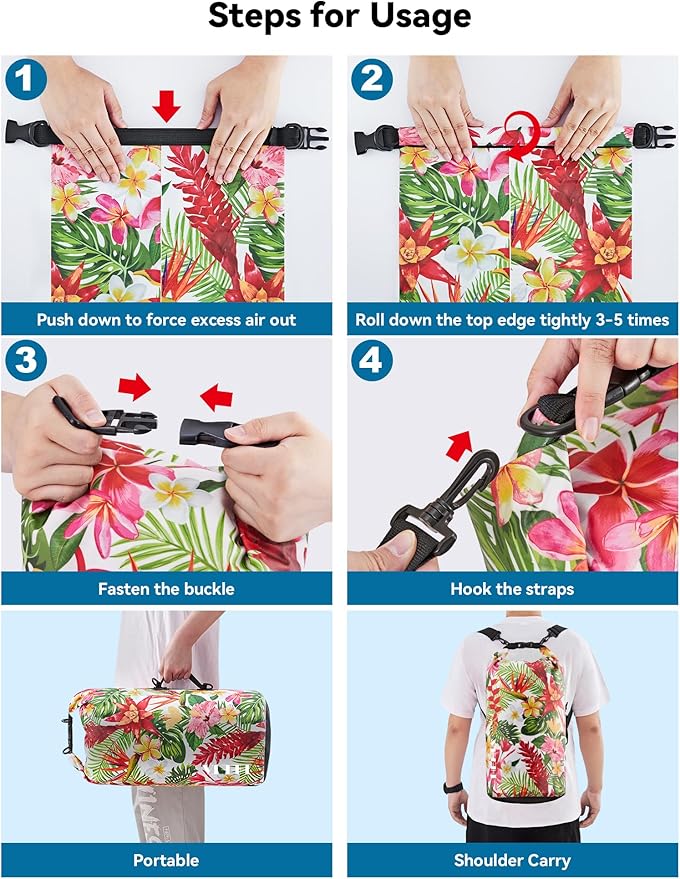 HEETA Waterproof Dry Bag for Women Men(Upgraded Version) 5L/10L/20L/30L/40L Roll Top Lightweight Dry Storage Bag Backpack with Emergency Whistle for Travel, Swimming, Boating, Kayaking, Camping, Beach-StrideForce Fitness