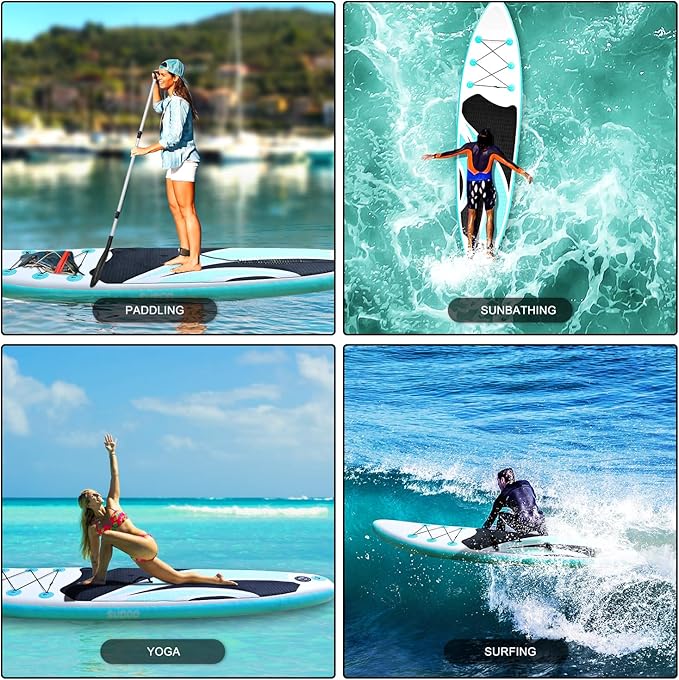 Inflatable Stand Up Paddle Board 10‘x30‘‘- Ultra-Light SUP with Backpack, Pump, Paddle, Coil Leash, 3 Fins, Repair Kit, Stable Design, Non-Slip EVA Deck for Adults & Youth-StrideForce Fitness