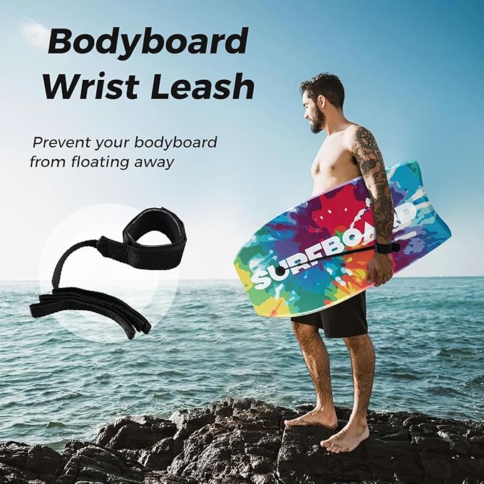 KOTEK 33/37/41 Inch Body Board with Wrist Leash, EPS Core, Dual Channel, HDPE Slick Bottom, Bodyboard for All Skill Levels & Wave Conditions-StrideForce Fitness