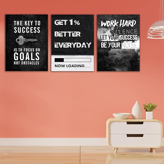 Yetaryy Motivational Poster Inspirational Wall Art 3 Pieces Canvas Painting Lion Artwork for Living Room Office Modern Home Decor Prints Pictures Wall Decor Framed Ready to Hang [60''Wx 28''H]-StrideForce Fitness
