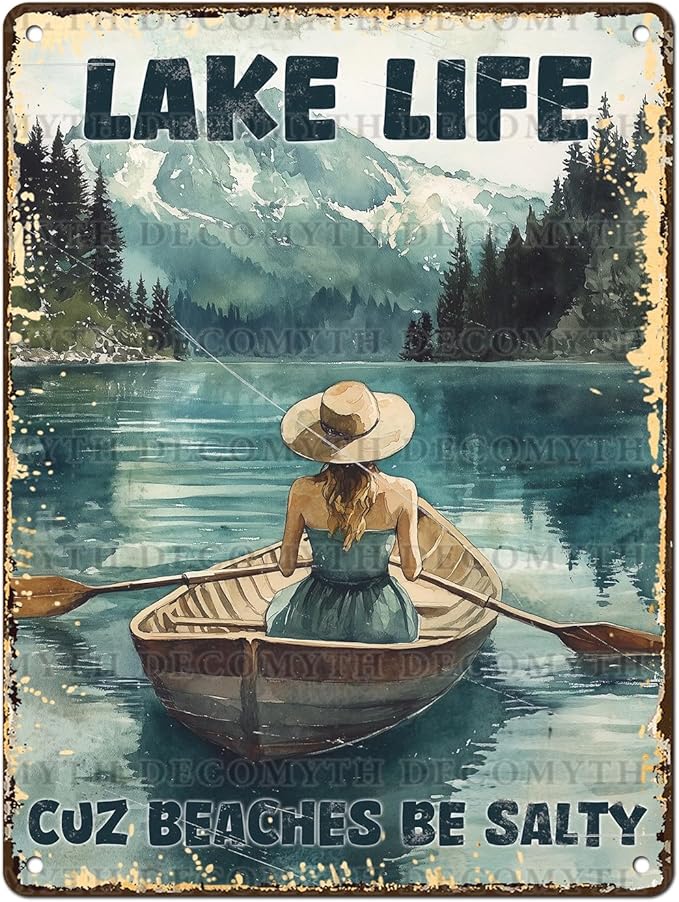 Vintage Lakehouse Tin Sign Lake Life Cuz Beaches Be Salty Retro Wall Decor Nostalgic Art Funny Metal Poster Indoor Store Cafe Toilet Kitchen Garden Plaque Bar Pubs Man cave 12 * 16inch-StrideForce Fitness