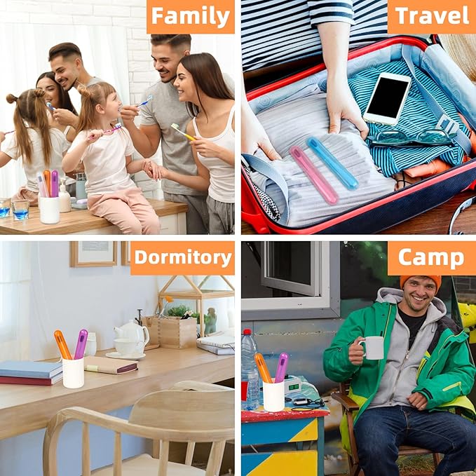 6 Pack Travel Toothbrush Case, Breathable Portable Toothbrush Holder, Plastic Toothbrush Cover Container for Traveling, Bathroom, School, Home, Business, Camping