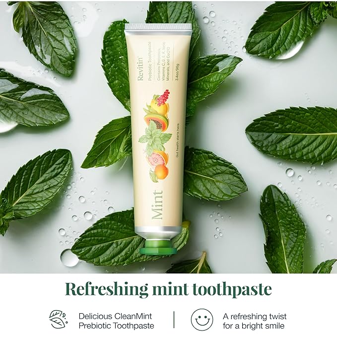 Revitin Toothpaste | Fluoride-Free Prebiotic Mint Tooth Gel | No SLS, Gluten Free, Dye Free, GMO Free, No Sweeteners | Non-Toxic, Kid Approved, Pack of 5