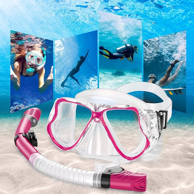 Greatever Dry Snorkel Set,Panoramic Wide View,Anti-Fog Scuba Diving Mask,Professional Snorkeling Gear-StrideForce Fitness