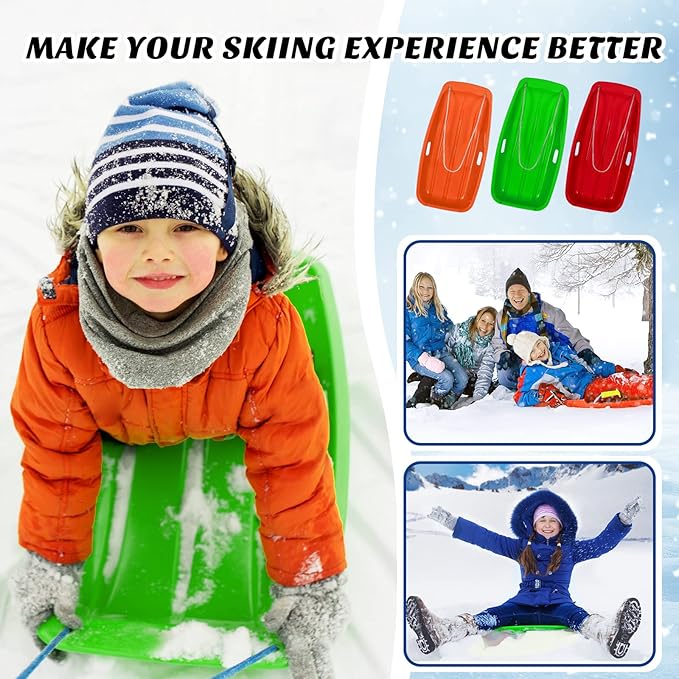 Jerify 12 Pcs 35 in Classic Snow Sled Winter Downhill Sprinter Toboggan with Pull Rope and Handles Plastic Sleds for Kids Adults Snow Sand Board Sleigh, 6 Colors-StrideForce Fitness