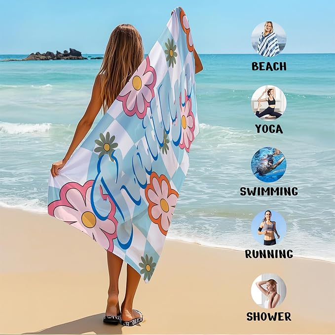 JML Personalized Beach Towel with Name, Custom Flower Beach Towel, Customized Microfiber Pool Towel, Quick Dry & Absorbent Swim Towel for Adult,Anniversary, Birthday, Summer Holiday,Vacation-StrideForce Fitness