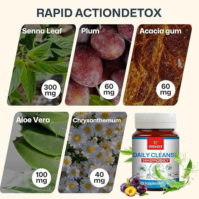 Gut Cleanse Detox for Women, Colon Cleanse & Gentle Herbal Supplements for Men, Powered with Senna Leaves, Plum, Chrysanthemum, Acacia Gum & Aloe Vera–40 Capsules (A01)-StrideForce Fitness