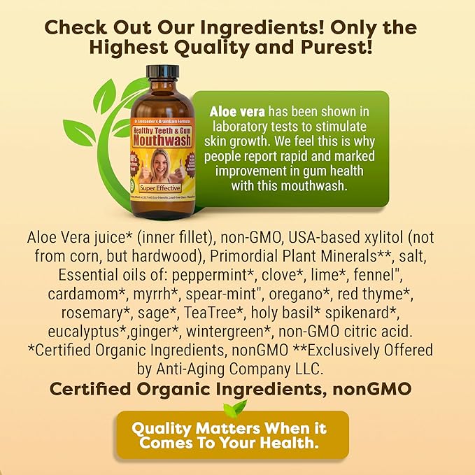 Healthy Teeth & Gum Mouthwash – Natural Alcohol-Free Oral Rinse for Fresh Breath, Gum Health & Enamel Support – Organic, Non-GMO, Fluoride-Free Herbal Formula by Anti-Aging Products