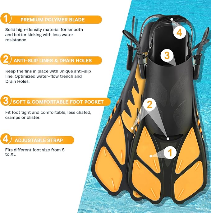 ZEEPORTE Mask Fin Snorkel Set, Travel Size Snorkeling Gear for Adults with Panoramic View Anti-Fog Mask, Trek Fins, Dry Top Snorkel and Gear Bag for Swimming Training, Snorkeling Kit Diving Packages-StrideForce Fitness