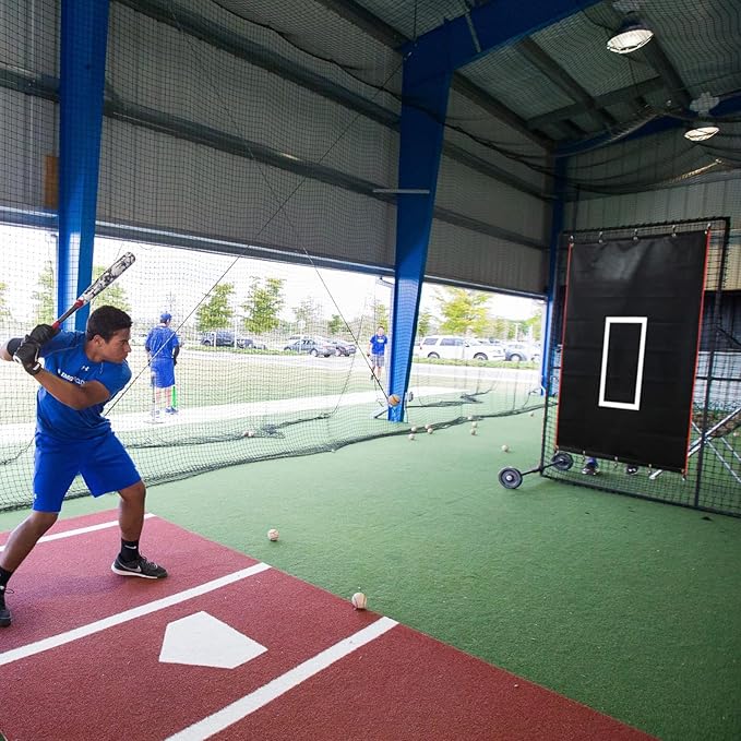 Baseball Batting Cage Backstop with Strike Zone Target - Heavy Duty 4x6/6x8FT PVC Backstop Net for Pitching Practice Backyard Training-StrideForce Fitness