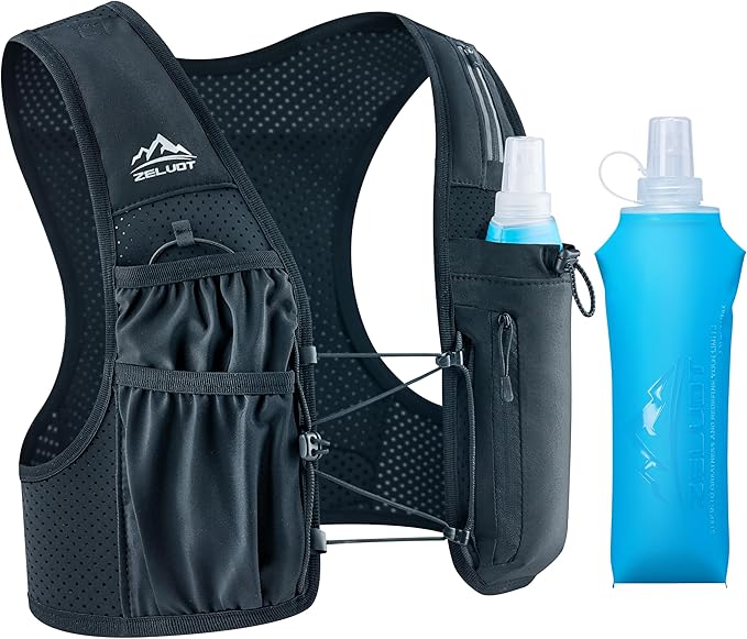 Running Vest for Women Men, USA Original Patent, Adjustable Chest Straps Running Hydration Vest with 500ml Soft Flask, Lightweight Reflective Hydration Backpack for Hiking Marathon-StrideForce Fitness