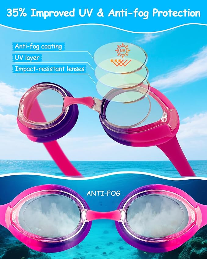 Kids Swim Goggles, Anti-fog and UV Protection with Swim Cap for Age 3-15 Youth Boys Girls Toddler-StrideForce Fitness