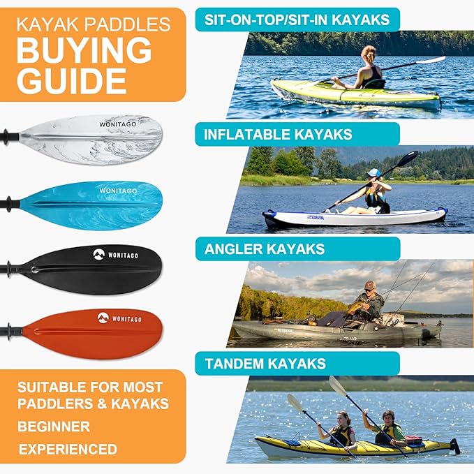Kayak Paddles with Alloy Shaft and PP Blade, Floating Kayaking Oars, Adjustable 230-250 cm/90-98 Inches, 210-230 cm/82-90 Inches-StrideForce Fitness