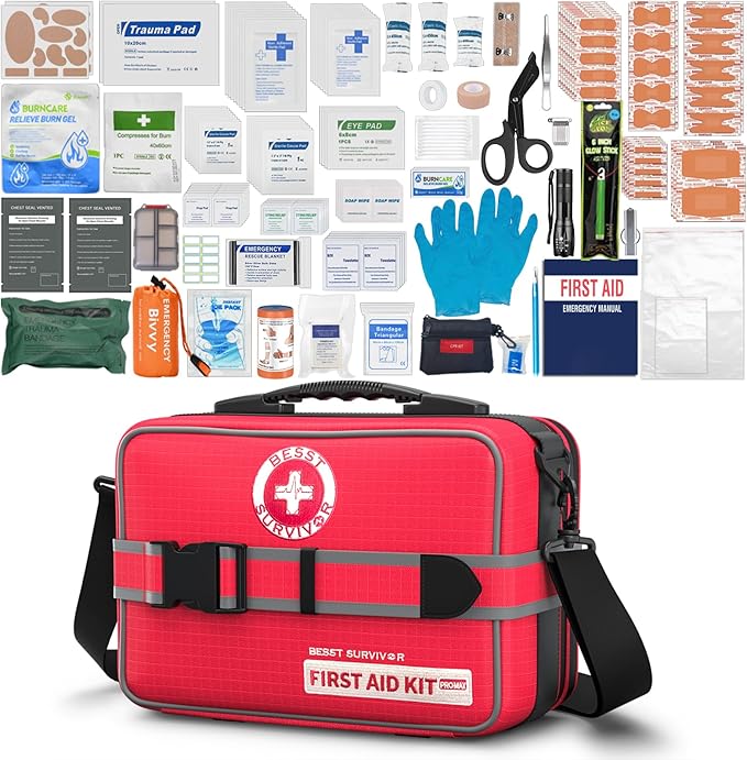 Upgrade Comprehensive Premium First Aid Kit, Labeled Compartments Trauma Kits with Shoulder Strap, Large Emergencies Medical Kits for Home, Truck, Camping, Sports, Outdoor Emergencies -401 Piece Set-StrideForce Fitness
