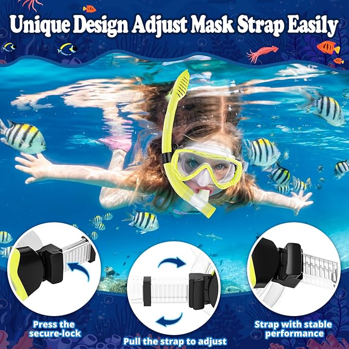 U PHITNIS Kids Snorkel Set for Age 4-14 - Dry Top Snorkeling Gear for Kids Junior & Youth - Childs Diving Mask with Big Eyes for Boys Girls - Anti-Fog Snorkeling Mask and Snorkel Set-StrideForce Fitness