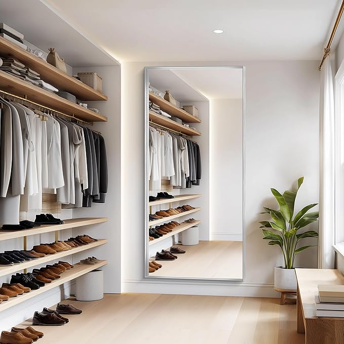 Silver Bathroom Mirror, 72x36 Inch Rectangular Framed Mirror, Large Wall Mounted Bathroom Vanity Mirror Over Sink for Bedroom,Restroom, Living Room, Hangs Vertically or Horizontally-StrideForce Fitness