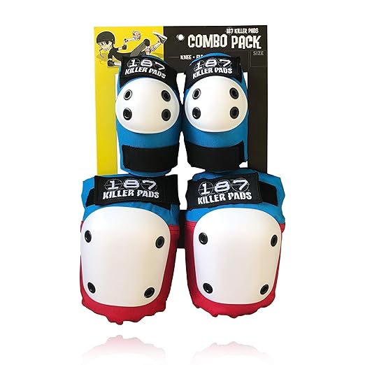 187 Killer Pads Knee Pads, Elbow Pads Combo Pack, Red/White/Blue, Large/X-Large-StrideForce Fitness